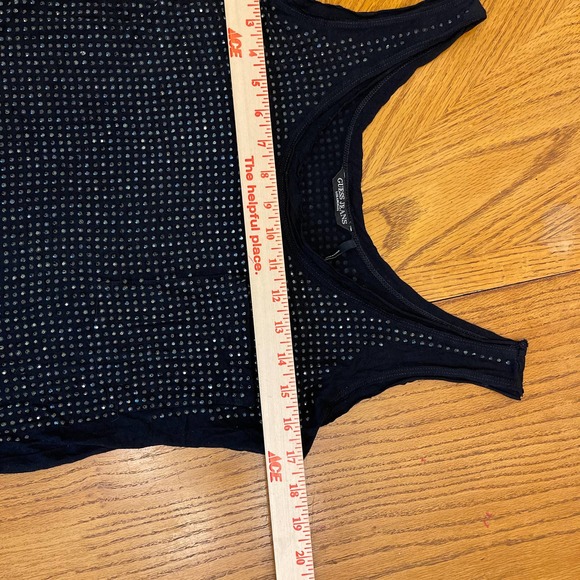 Guess Jeans Black Tank Top embellished Eomen Sz L slightly used - Picture 9 of 9